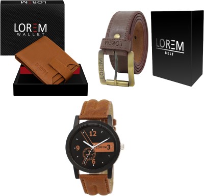 LOREM Belt, Wallet & Watch Combo(Tan, Brown)