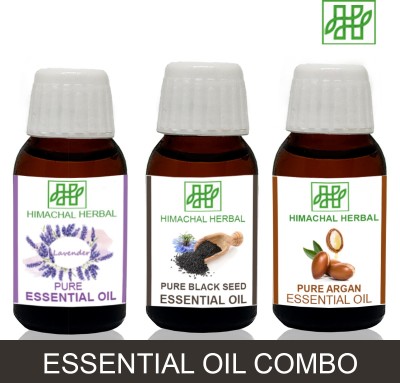 Himachal Herbal LAVENDER-BLACK SEED-ARGAN ESSENTIAL OIL FOR COSMETIC SOAP MAKING AROMATHERAPY-3PC EACH 10ML(30 ml)