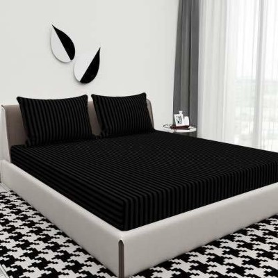 ganpati traders 170 TC Microfiber Double Striped Flat Bedsheet(Pack of 1, Black)