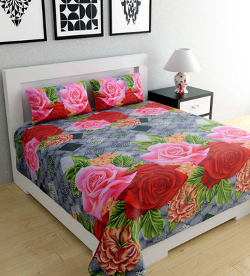 Echor 250 TC Microfiber Double Printed Flat Bedsheet(Pack of 1, Multicolor)