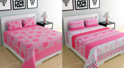 Echor 140 TC Polycotton Double Floral Flat Bedsheet(Pack of 2, Multicolor)