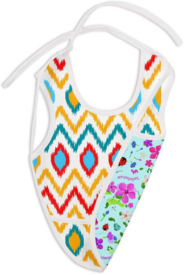 Superbottoms WaterProof Apron Style Reversible Bib for babies with crumb catcher(Ikat Chevron+Periwinkle Print)(Multicolor)