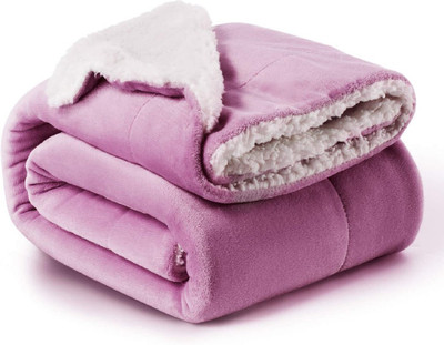 BSB HOME Solid Double Sherpa Blanket for  Heavy Winter(Polyester, White and Pink)