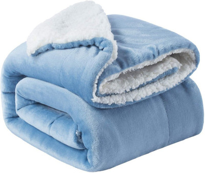 BSB HOME Solid Double Sherpa Blanket for  Heavy Winter(Polyester, White and Aqua)