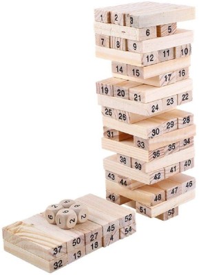 BLACK BIRD Wooden Wiss Toy Blocks Toy for Kids with 4 Wooden Dice Toy Tumbling Tower 54 Pieces(Beige)