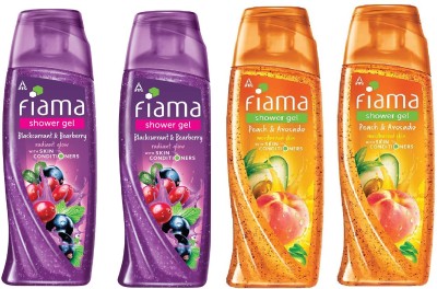 FIAMA 2 Blackcurrant & Blueberry and 2 Peach & Avocado Shower Gel Each 250 ml(4 x 250 ml)