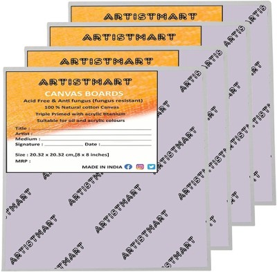 ARTISTMART 8x8 inch White Cotton Medium Grain Primed Canvas Board (Set of 4)(White)