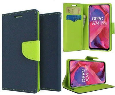 Fresca Flip Cover for OPPO A74 5G(Blue, Shock Proof, Pack of: 1)