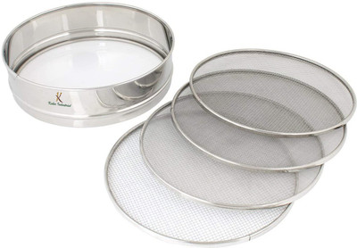 KUBER INDUSTRIES 4 in 1 Stainless Steel Interchangeable Sieve Flour Chalni Spices Food Strainers Atta Chalni Jaali Channi Atta Maida Strainer (Silver) Strainer(Silver Pack of 5)
