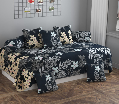 DTODEXPRESS Polycotton Floral Diwan Set(Black)