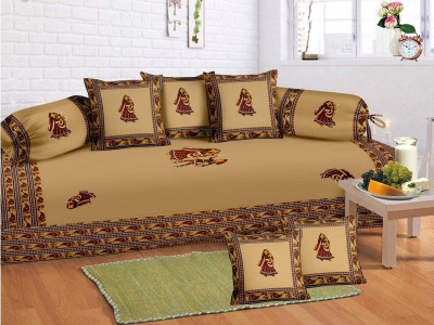 KUBER INDUSTRIES Cotton Abstract Diwan Set(Beige)