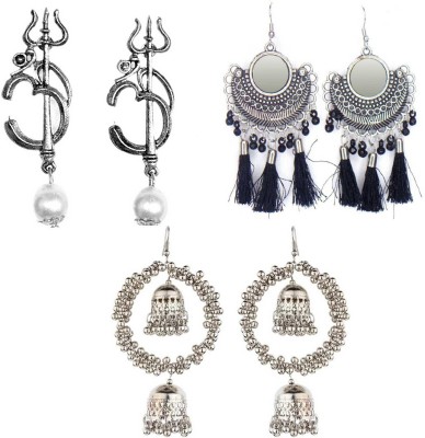 PRASUB PRASUB combo of 3 pair Stylish,Trendy,Party Wear, Designer,Oxidized, Silver, Silver ganesh pearl Earrings with Colourful Beads for Women and Girls Combo Beads Metal Jhumki Earring, Chandbali Earring Beads Metal, Alloy Drops & Danglers, Jhumki Earring