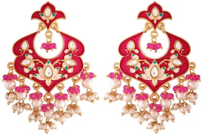 I Jewels 18k Gold Plated Meena Work Kundan Pearl Studded Chandbali Earring For Women Alloy Drops & Danglers