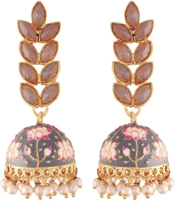 I Jewels 18k Gold Plated Meena Work Leaf Shaped Jhumki Earring Alloy Drops & Danglers