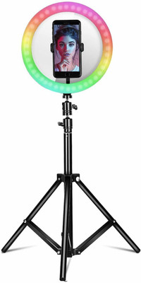 Webilla Selfie Ring Light With Tripod Stand & Phone Holder 3 Modes 10 Brightness Level 120 LED Bulb Dimmable Selfie Ring light 26 RGB Color Mode for Live Stream Makeup YouTube Video Photography Shooting Ring Flash(White)