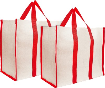 KUBER INDUSTRIES Canvas Shopping Bags for Carry Milk Grocery Fruits Vegetable with Reinforced Handles jhola Bag-Pack of 2 (Cream & Red) Pack of 2 Grocery Bags(Grey)