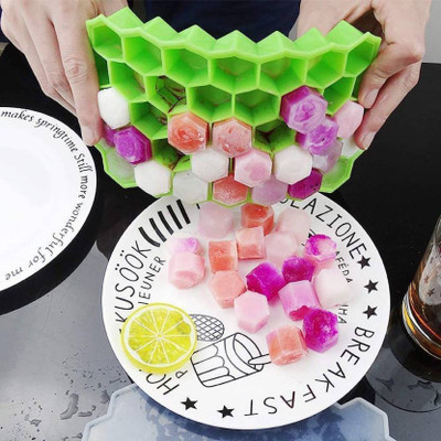 axiesh Ice Cube Tray Silicone Honeycomb Mold Shape 37 Cubes Ice Tray Ice Cube Mold Green Silicone Ice Cube Tray(Pack of1)