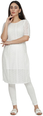 NUEVOSDAMAS Women Printed Straight Kurta(White)