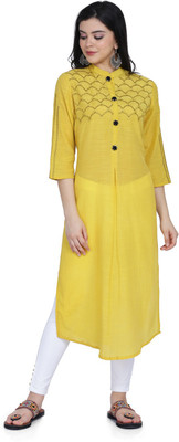 FFU Women Solid Straight Kurta(Yellow)