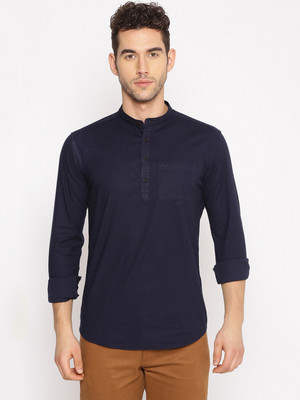 SHOWOFFFF Men Solid Straight Kurta(Dark Blue)