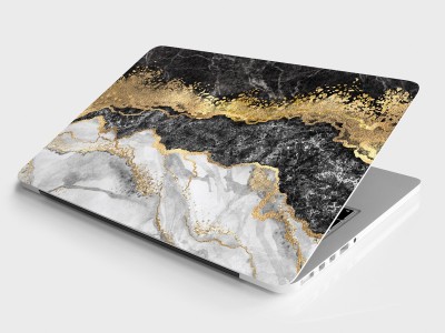 DWELLSINDIA Marble Skin/Sticker for Laptops Upto 15.6 Inch (HD Quality, Gold, Black & White) Vinyl Laptop Decal 15.6