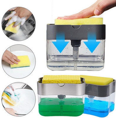 MAXBIN 2-in-1 rack shelf detergent soapy sponge soap dispenser for kitchen sponge holder 2-in-1,Kitchen Soap Dispenser Box Wash Sponge Holder Pump Sponge Caddy 2 in 1 Manual Press Liquid Soap Dispenser[pack of one][multicolour] Fresh Liquid Detergent(380 ml)