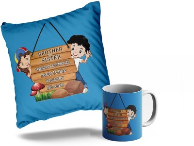 Tee Mafia Brother And Sister Together As Friends Combo Pillow And Ceramic Coffee Mug(330 ml, Pack of 2)