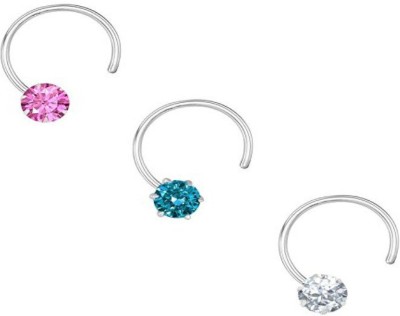 Shree Jewellers Cubic Zirconia Sterling Silver Plated Sterling Silver Nose Stud(Pack of 3)