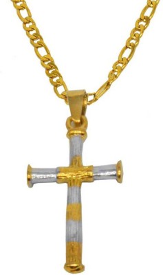 M Men Style Religious Jewelry Dual Tone Jesus Christ Cross Locket with Chain for Chrismas Gift Gold-plated Stainless Steel Pendant
