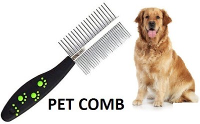 Hachiko Double Sided Pet Comb Stainless Steel Pin with Paw Symbols for Removing Matted Fur, Knots & Tangles, Shedding Comb Basic Comb for Dog Basic Comb for  Dog, Cat, Rabbit, Hamster