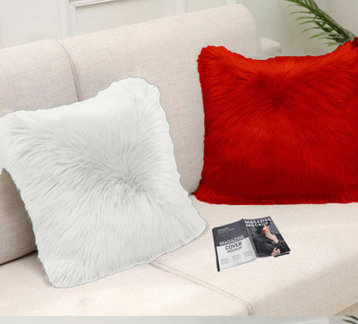 PICKKART Microfibre Solid Cushion Pack of 2(White & Red)