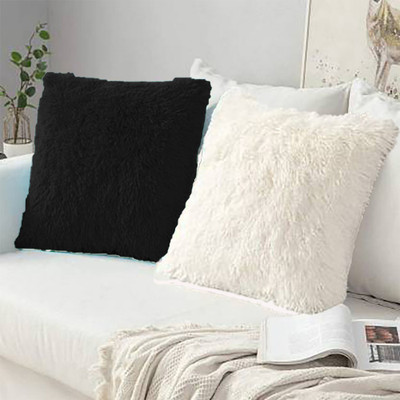 PICKKART Microfibre Solid Cushion Pack of 2(White, Black)
