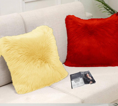 PICKKART Microfibre Solid Cushion Pack of 2(Red & Beige)