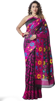 Divyacreation09 Floral Print Bollywood Jacquard Saree(Pink)