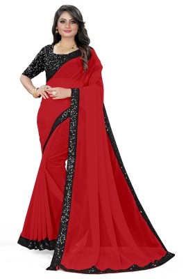 FASHION RELOADER Solid/Plain Bollywood Georgette Saree(Red)