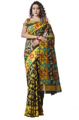 Divyacreation09 Floral Print Bollywood Jacquard Saree(Black, Yellow)