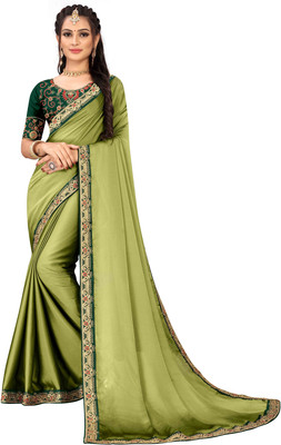 FluteFashion Solid/Plain Bollywood Silk Blend Saree(Light Green)