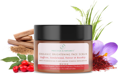 Precious & Nature's Certified Organic Saffron, Sandalwood, Vetiver & Rosehip Face scrub; Brightening & Anti-ageing; Reduces Dark spots & Pigmentation; Enriched with essential oils Scrub(50 g)
