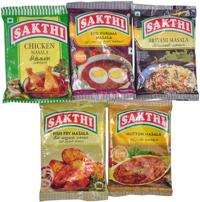 Sakthi Spices Combo of 50gm Briyani Masala + Chicken Masala + Mutton Masala + Fish Fry Masala + Egg Kuruma Masala(5 x 50 g)
