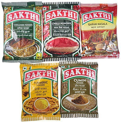 Sakthi Spices Combo 50gm of Coriander Powder + Garam Masala Powder + Chilli Powder + Turmeric Powder + Cumin Powder(5 x 50 g)