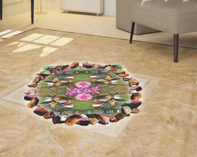 Varadvinayak 59 cm duck in pond floor sticker Self Adhesive Sticker(Pack of 1)