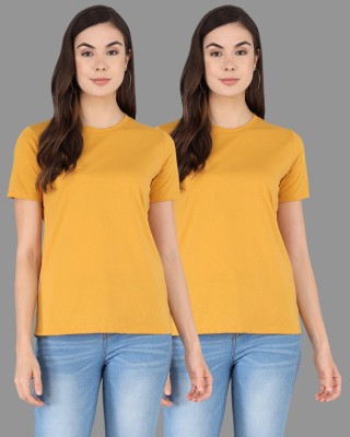 Lasmo Solid Women Round Neck Yellow T-Shirt