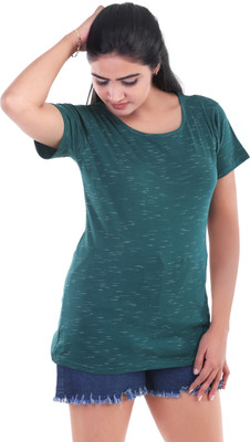 KEOTI Self Design Women Round Neck Dark Green T-Shirt