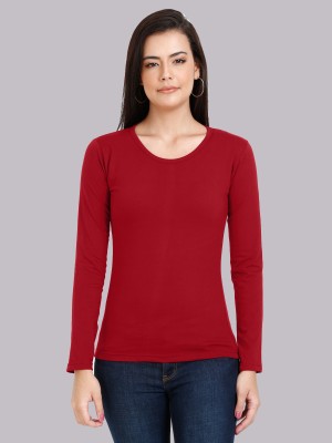 Fleximaa Solid Women Round Neck Maroon T-Shirt