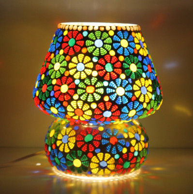 Vishal Handicraft Mosaic Table Lamp Combination of Colour Beads Mushroom Round Dome Shape Mosaic Bedside Table Turkish Lamps with Colorful Light for Home Decoration Bedroom (24 cm) Table Lamp(24 cm, Big)