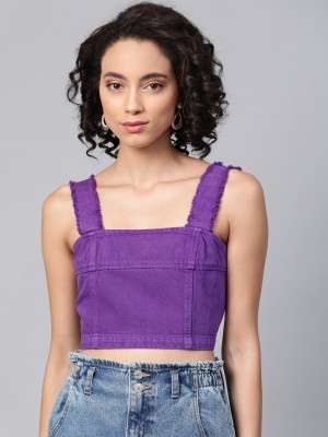 SASSAFRAS Casual Sleeveless Solid Women Purple Top