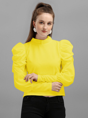DL Fashion Casual Full Sleeve Solid Women Yellow Top