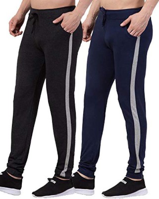 Bluecon Solid Men Black, Dark Blue Track Pants