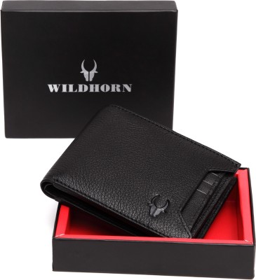 WILDHORN Men Casual Black Genuine Leather Wallet(7 Card Slots)