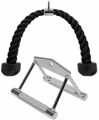 MTU ONLINE STORE GYM Cable Attachment Handle, Triceps Rope, and Rowing Chinning Bar COMBO PACK Multi-training Bar(Silver, Black)